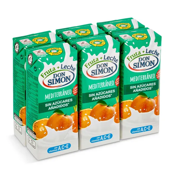 Bebida de zumo de frutas con leche mediterráneo zero Don Simón brik 6 x 200 ml