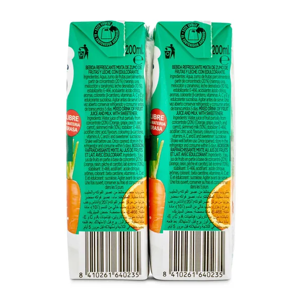 Bebida de zumo de frutas con leche mediterráneo zero Don Simón brik 6 x 200 ml 3