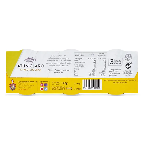 Atún claro en aceite de oliva Albo 3 x 48 g 4