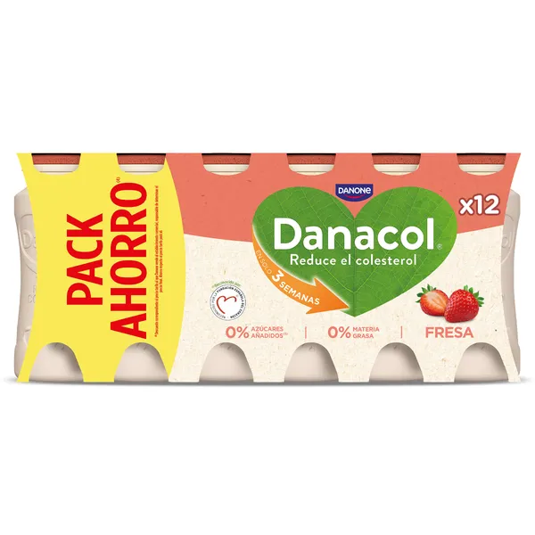 Bebida láctea de fresa 0% azúcares añadidos Danacol pack 12 x 100 g 2