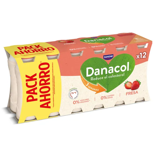 Bebida láctea de fresa 0% azúcares añadidos Danacol pack 12 x 100 g