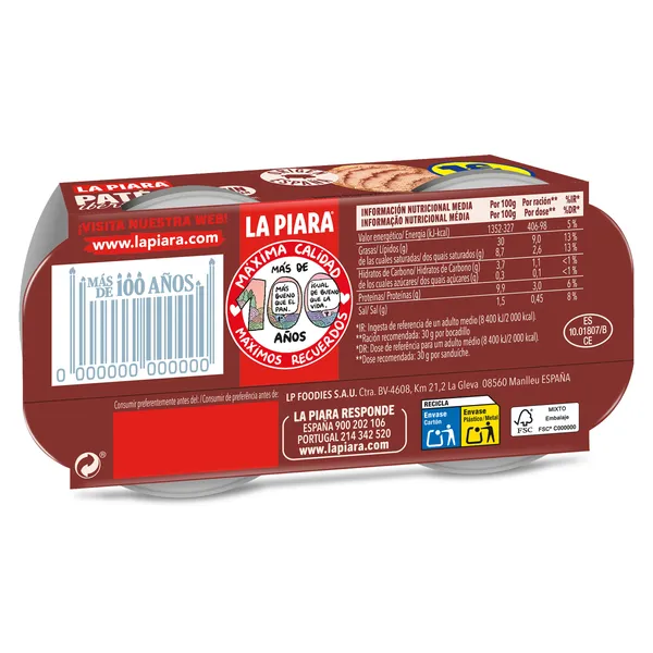 Paté tapa negra ibérico La piara Tapa Negra lata 2 x 73 g 2