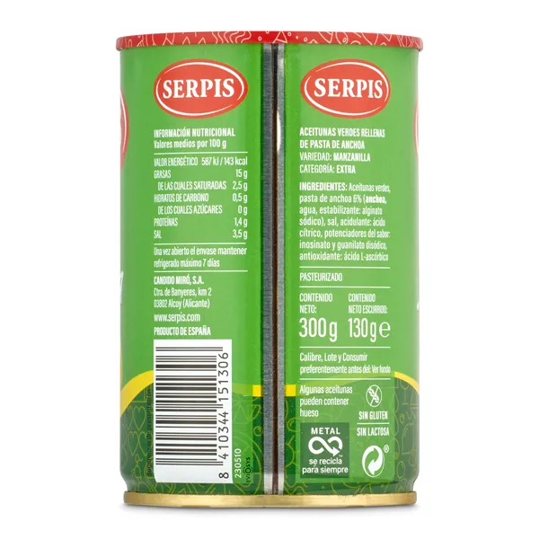 Aceitunas rellenas de anchoa Serpis 130 g 3
