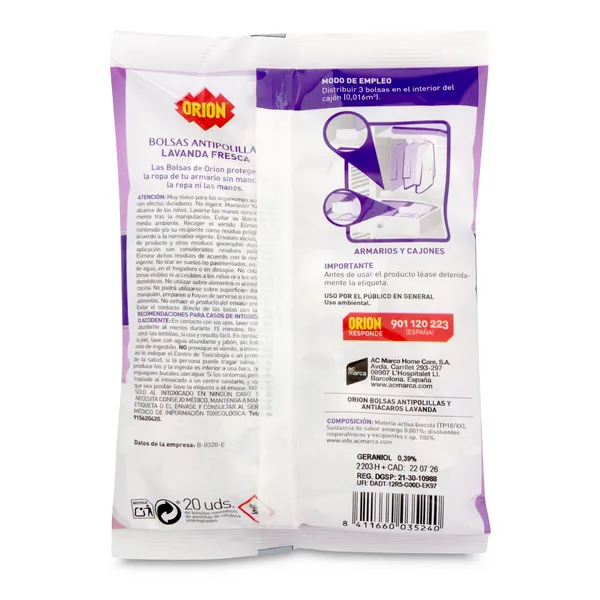 Bolas antipolillas lavanda Orion bolsa 20 unidades 3