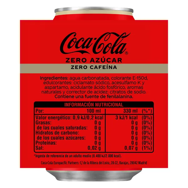 Coca-Cola zero azúcar zero cafeína 330 ml 3