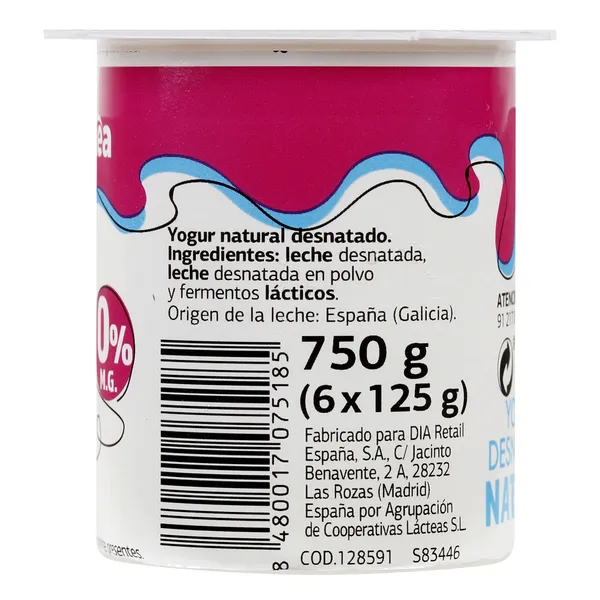 Yogur natural desnatado Dia Láctea pack 6 x 125 g 4