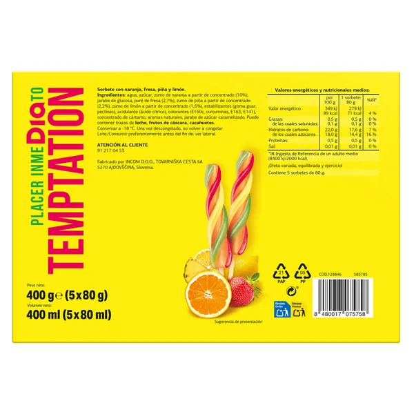 Sorbetes sabores zumo de frutas Dia Temptation 5 x 80 g 4