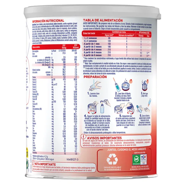 Leche infantil 1 inicio premium Nidina lata 800 g 2