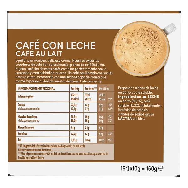 Cápsulas de cafe con leche Dolce Gusto 16 unidades 3