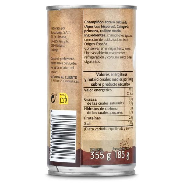 Champiñones enteros Dia Vegecampo 185 g 2