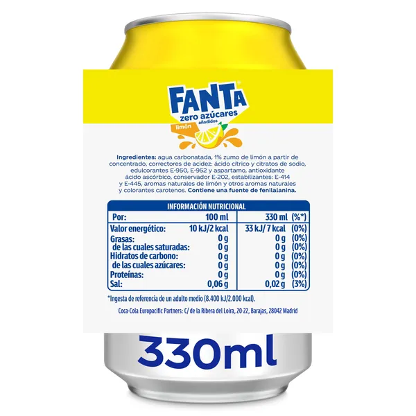Fanta de limón zero pack 24 x 330 ml 3
