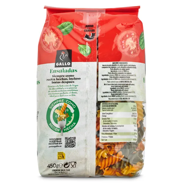 Hélices con tomate y espinacas Gallo 450 g 2