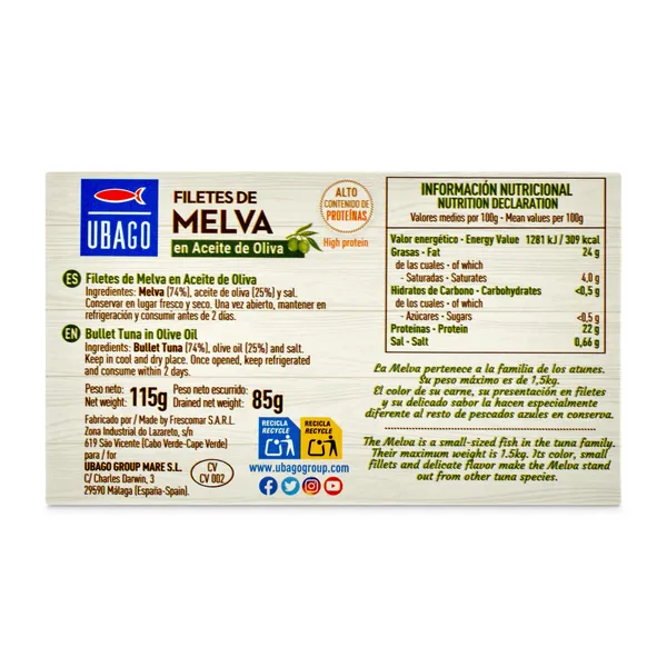 Melva en aceite de oliva Ubago 85 g 3