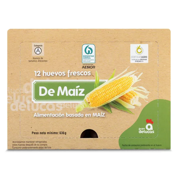 Huevos frescos maíz categoría A clase M/L Grupo de lucas caja 12 unidades 2