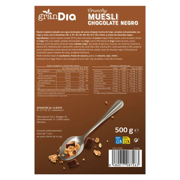 Muesli crujiente con chocolate Gran Dia caja 500 g 4