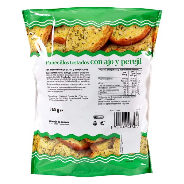 Panecillos tostados con ajo y perejil El Molino de Dia 160 g 3