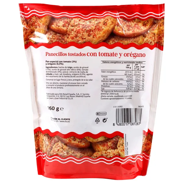 Panecillos tostados con tomate y orégano El Molino de Dia 160 g 3