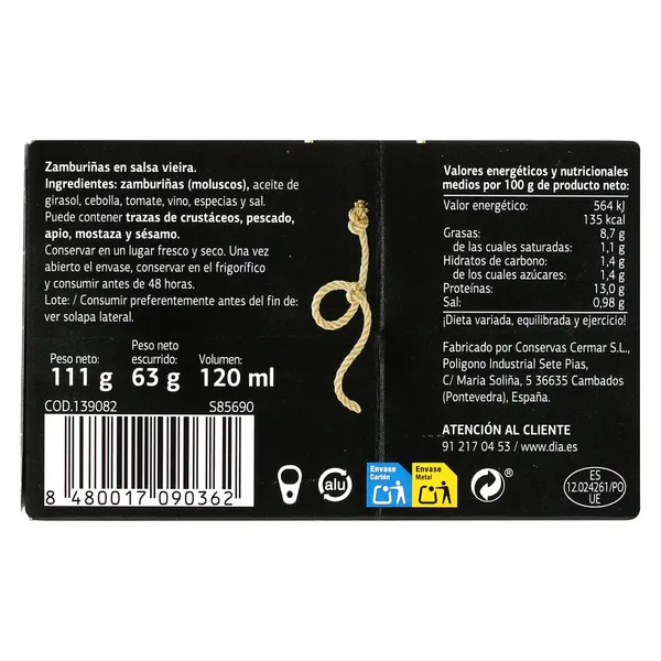 Zamburiñas en salsa vieira Dia Mari Marinera 63 g 4