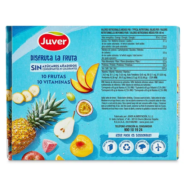 Bebida de zumo 10 frutas sin azúcares añadidos Juver Disfruta brik 6 x 200 ml 4