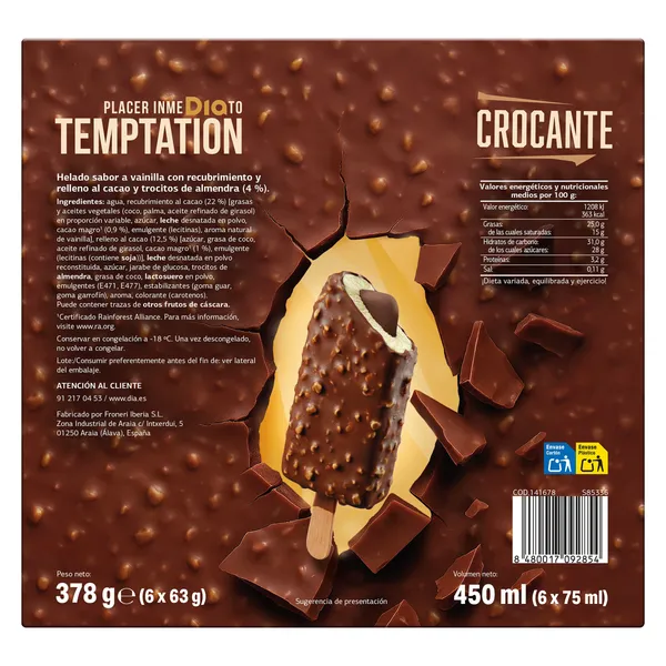 Helado bombón crocante Dia Temptation 6 x 63 g 4