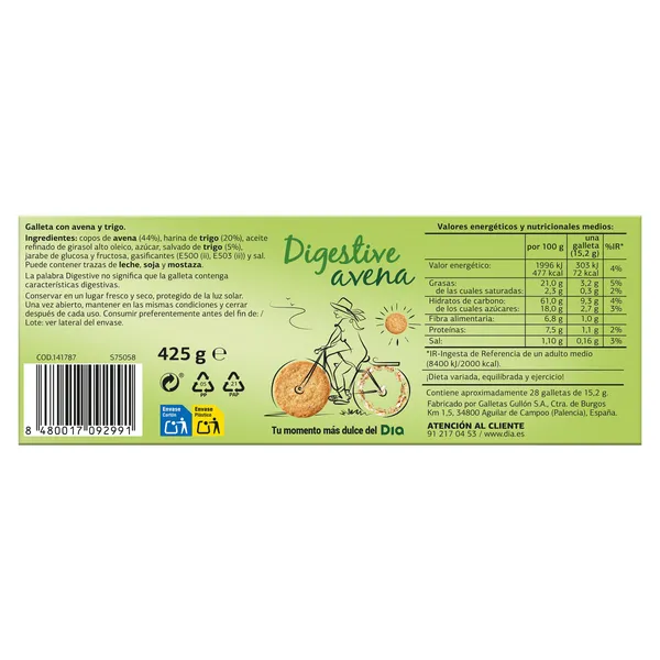 Galletas digestive con avena y trigo Galleteca de Dia caja 425 g 4