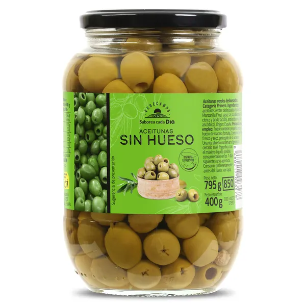 Aceitunas verdes sin hueso Dia Vegecampo frasco 400 g