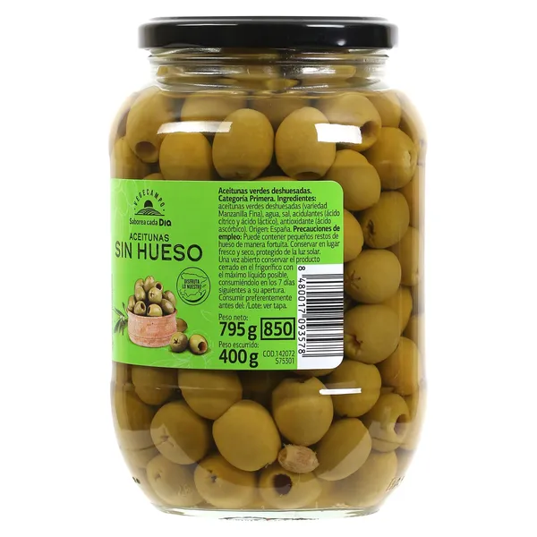 Aceitunas verdes sin hueso Dia Vegecampo frasco 400 g 3