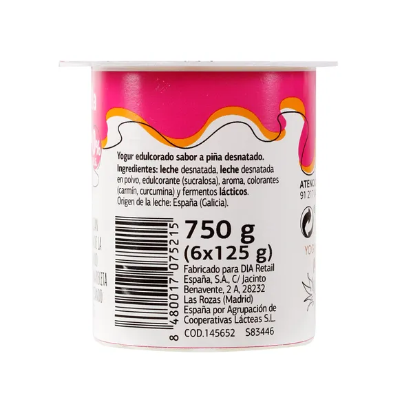 Yogur desnatado sabor limón, fresa y piña Dia Láctea pack 6 x 125 g 3