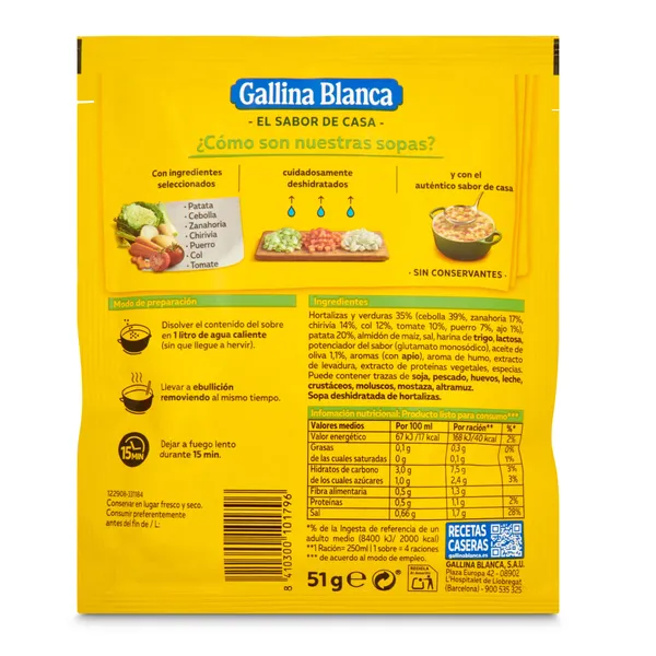 Sopa de verduras Gallina Blanca sobre 51 g 2