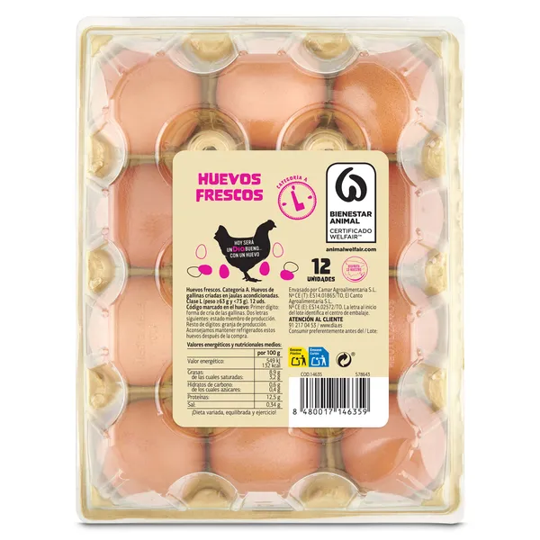 Huevos frescos categoría A clase L Dia bandeja 12 unidades 2