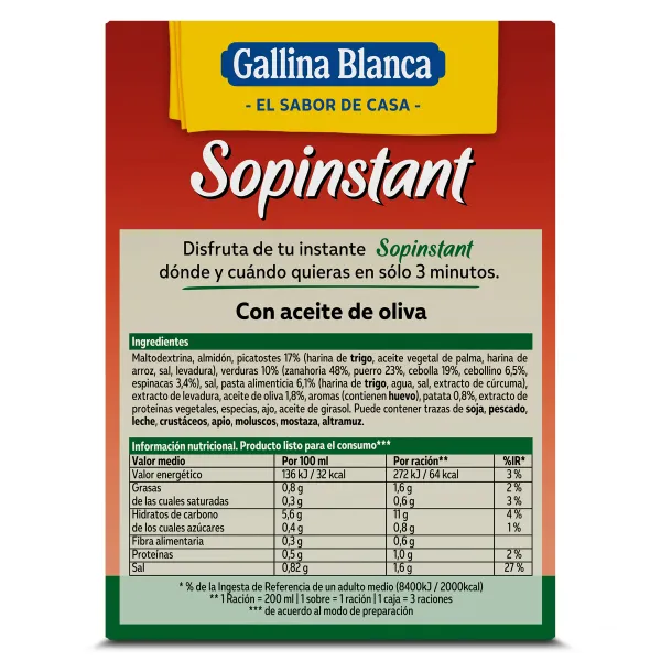 Sopa de verduras con picatostes Gallina Blanca Sopinstant caja 51 g 2
