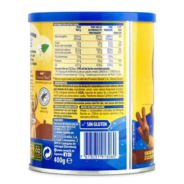Cacao soluble instantáneo noche Nesquik bote 400 g 2