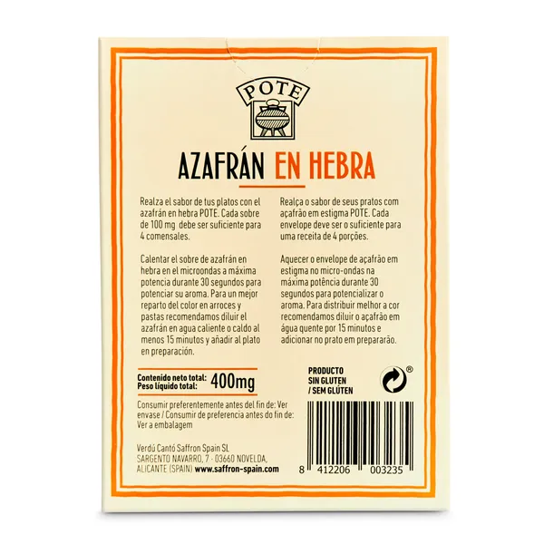 Azafrán en hebras Pote caja 4 sobres 100 mg 3