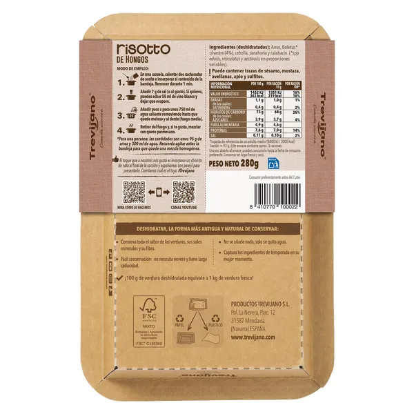 Risotto de hongos deshidratado Trevijano 280 g 2