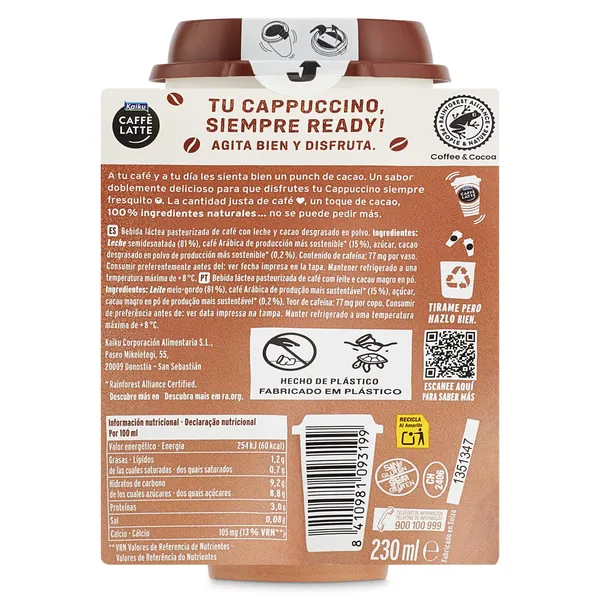 Café latte cappuccino Kaiku 230 ml 3