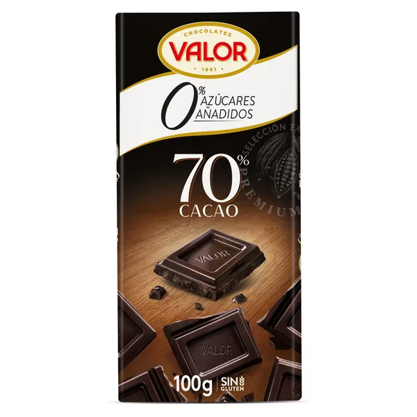 Chocolate negro 70% cacao sin azúcar Valor 100 g 2