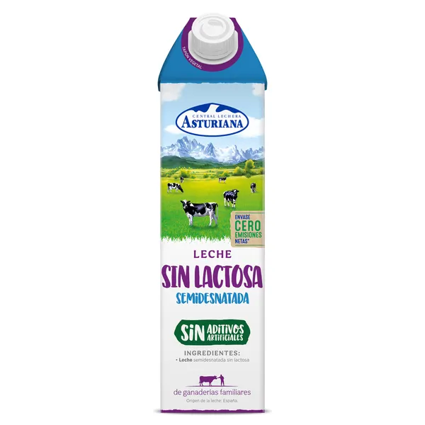 Leche semidesnatada sin lactosa Central Lechera Asturiana brik 1 l 2