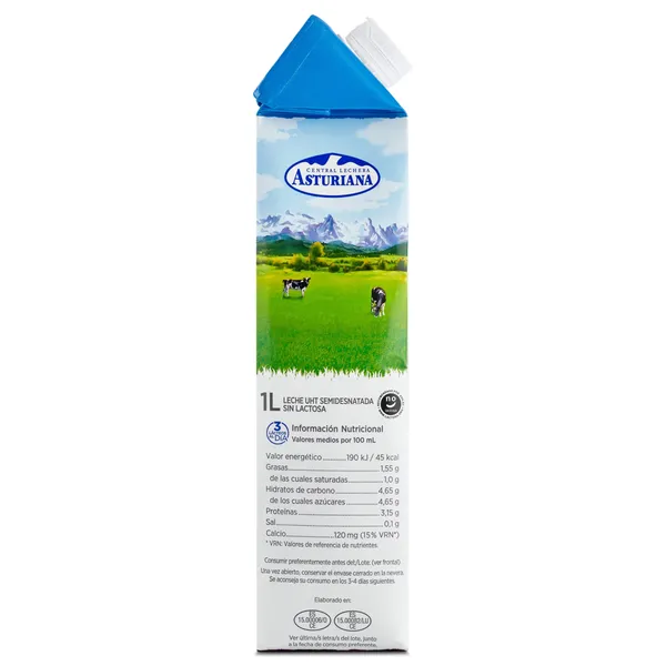 Leche semidesnatada sin lactosa Central Lechera Asturiana brik 1 l 3