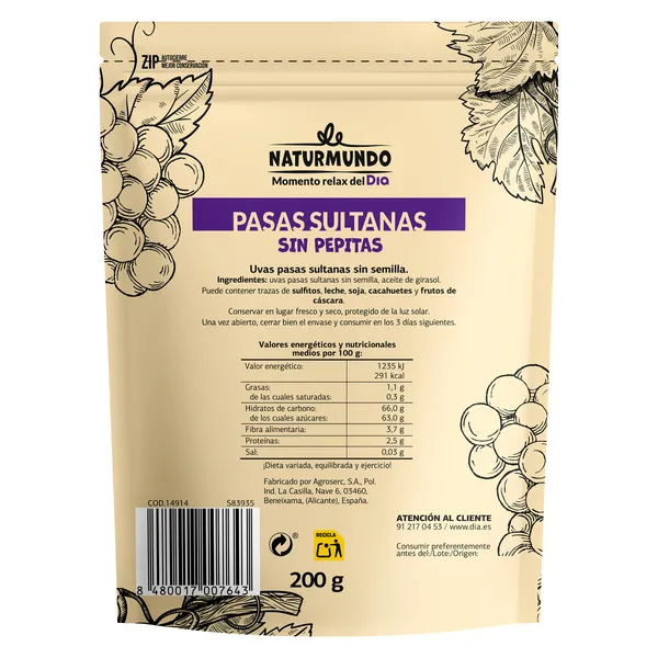 Pasas sultanas Dia Naturmundo 200 g 3