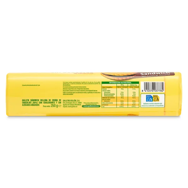 Galletas sándwich con chocolate sin azúcares Gullón caja 250 g 4