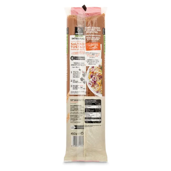 Espagueti integral Gallo bolsa 450 g 2