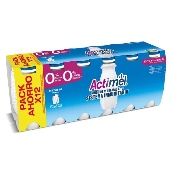 Bebida desnatada natural Actimel pack 12 x 100 g