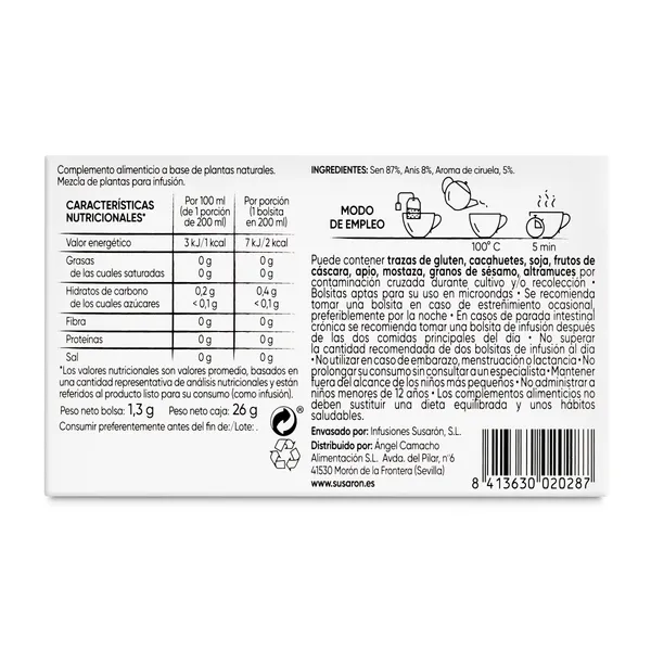 Infusión laxsana sabor ciruela Susaron caja 20 unidades 3