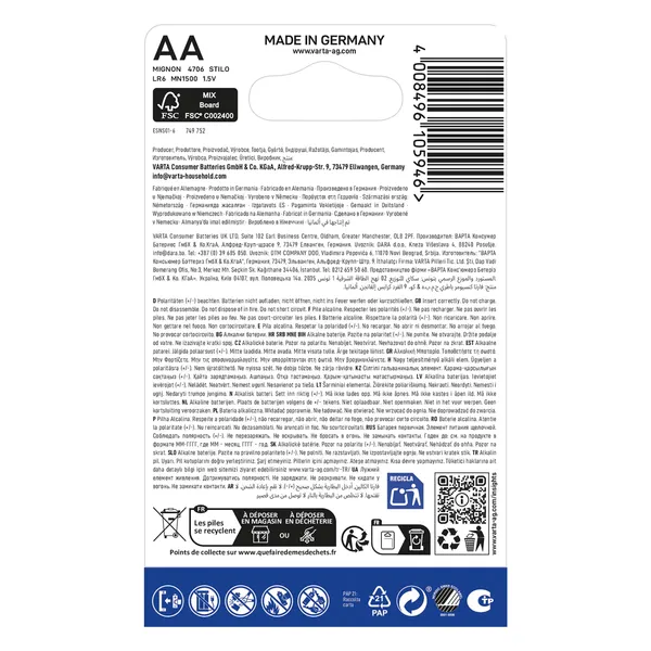 Pila alcalina max power aa Varta 4 unidades 3