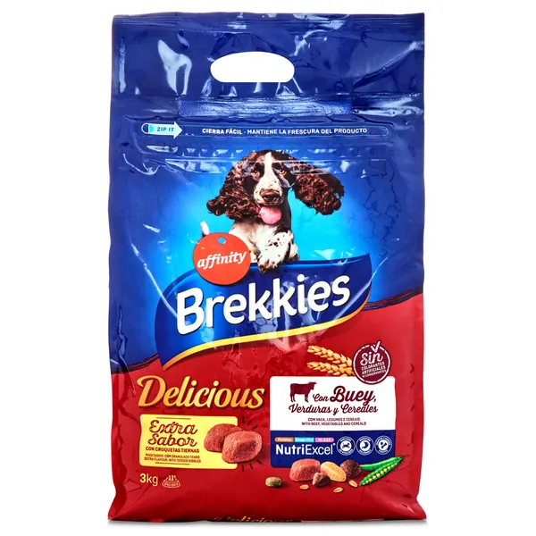 Alimento para perros adultos con buey Brekkies Delicious bolsa 3 Kg 2