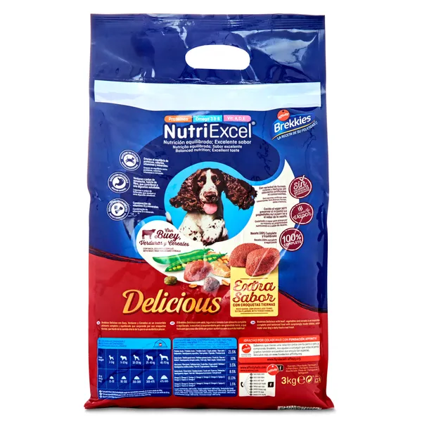 Alimento para perros adultos con buey Brekkies Delicious bolsa 3 Kg 4