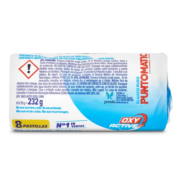 Detergente máquina blanco puro en pastillas Puntomatic 4 lavados 4