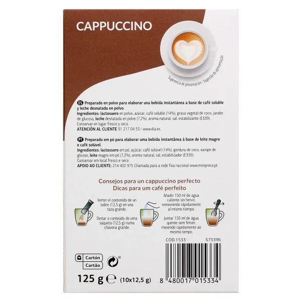 Café soluble cappuccino Dia Cafetería caja 125 g 3