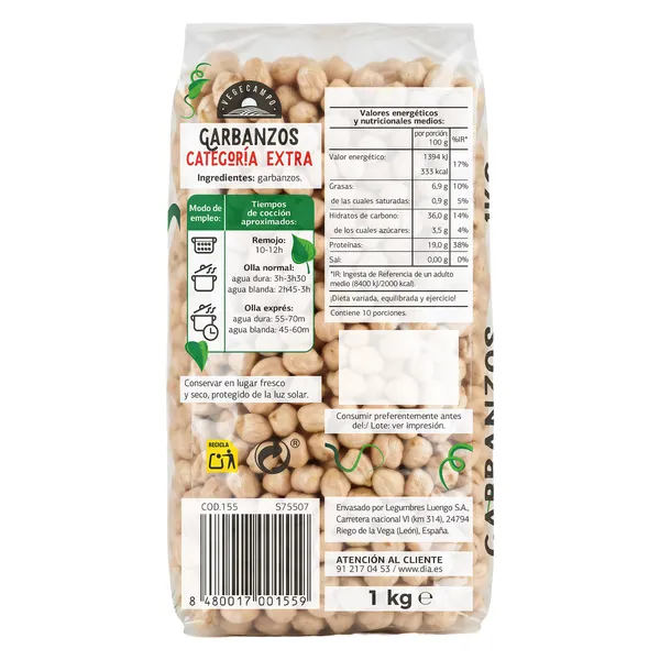 Garbanzos extra Dia Vegecampo bolsa 1 Kg 2