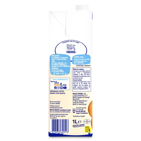 Preparado lácteo de crecimiento con galleta maría +3 años Nativa 1 L 3
